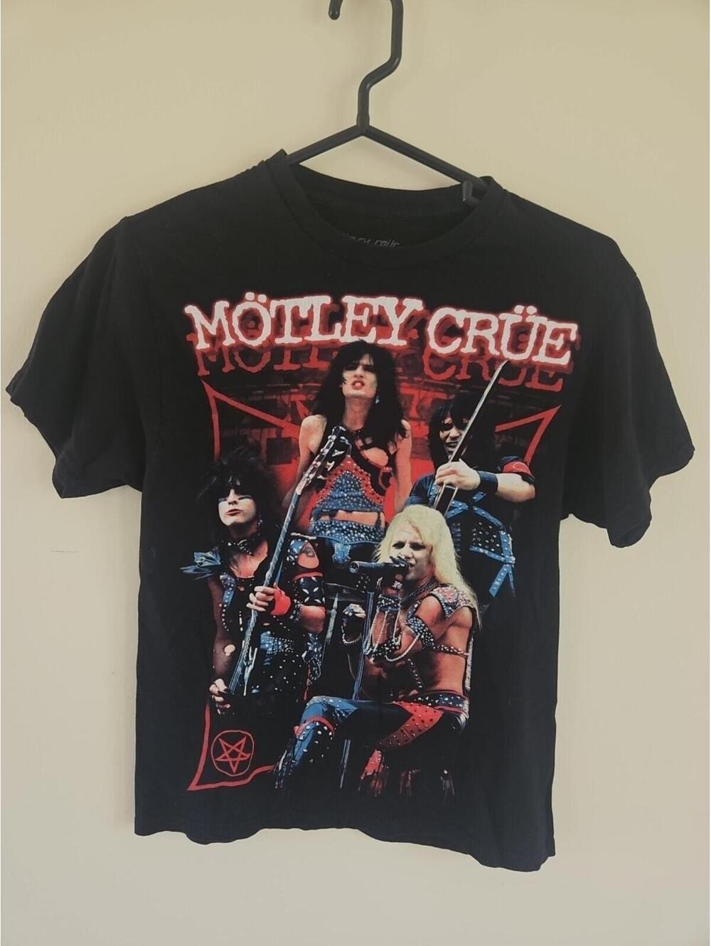 Unisex Small Black Motley Crue Graphic Print Tee Shirt Summer Band Tee